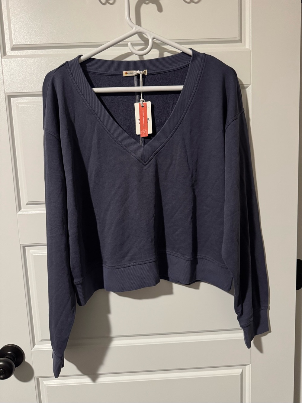 NWT Marine Layer Cloud 9 Terry V-Neck Sweatshirt, Faded Indigo, Size Medium